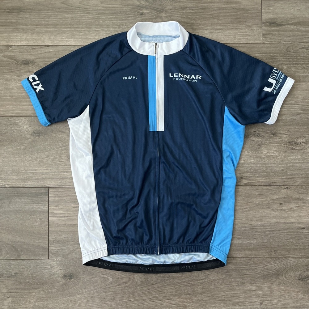 Primal Mens M Cycling Jersey Full Zip Short Sleeve Blue